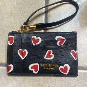 kate spade Morgan Stencil Hearts Embossed Printed Coin Card Case Wristlet Black